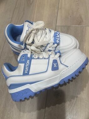 Louis Vuitton White and Blue LV Trainer Maxi Sneaker